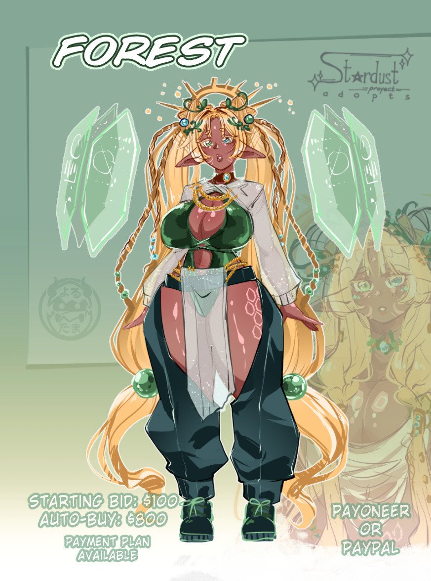 Hello we do also Host a Themed  series of Adopts we Currently have the botanical worker Available, so come and Bid on her she is currently at $100

AB Is $800 you get all the bells and Whistles and payment plans are Available 

Link
ych.commishes.com/auction/show/4…