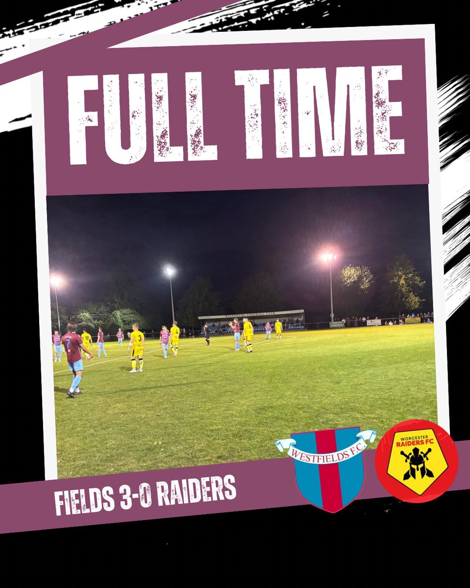FULL TIME | Westfields 3-0 Worcester Raiders. 

A superb performance from Fields this evening. Battled well and first to absolutely everything. Goals from Ethan Hayes, Aidan Clark and Mason Godsall earn us all three points. Get in! 

#FieldsTogether 🟣🔵