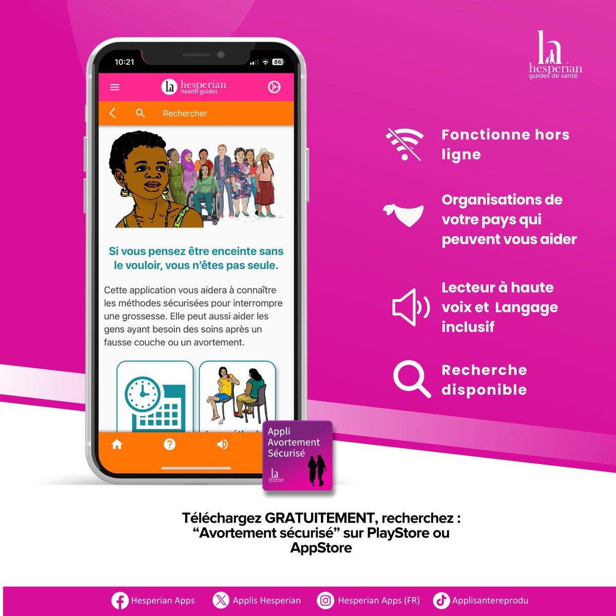 Chaque année, des millions de femmes risquent leur vie à cause d’avortements non sécurisé.

📱 L’application Avortement Sécurisé de Hesperian est une ressource fiable et gratuite qui fournit des informations claires sur les méthodes d’avortement sécurisé.