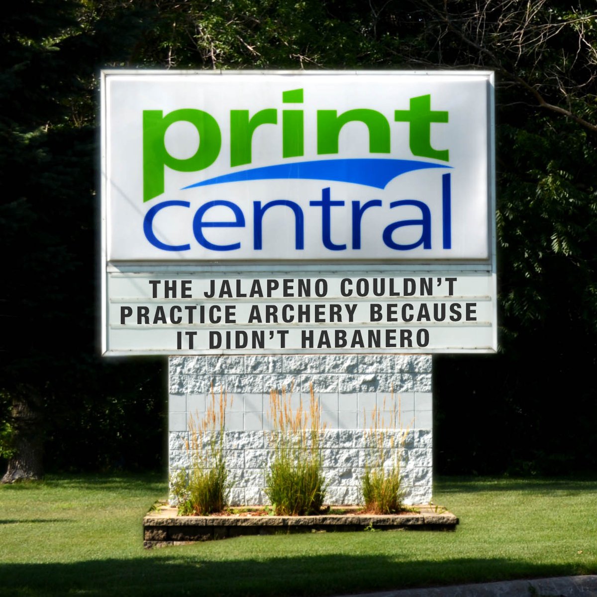PrintCentralMN's tweet image. "The jalapeño couldn’t  practice archery because  it didn’t habanero."
#funnysigns #puns #hotpeppers #archery