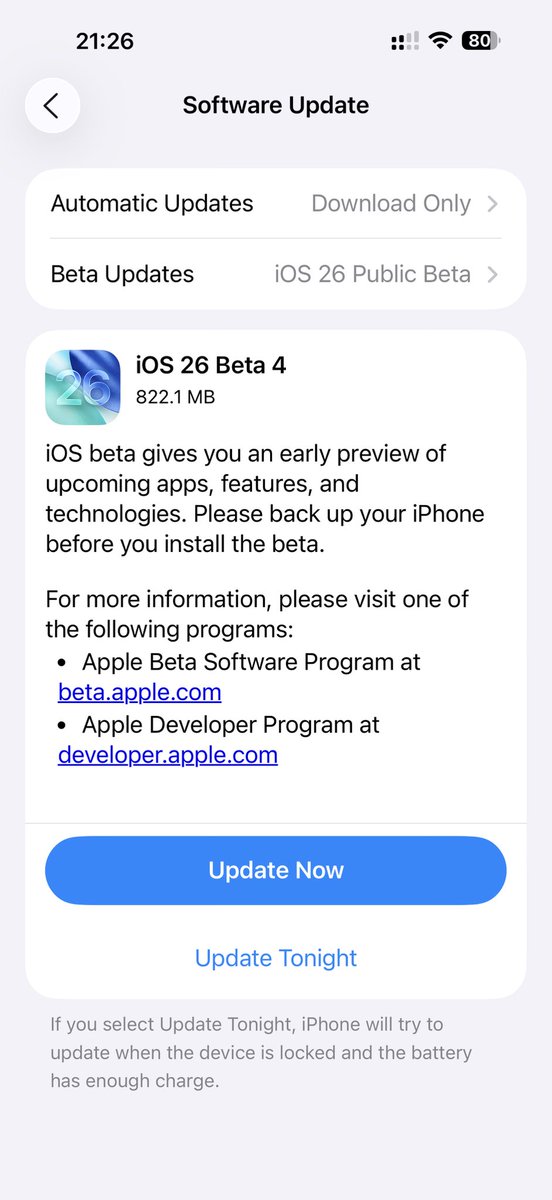 techantra's tweet photo. @iDeviceHelpus #iOS26 public beta 4 is out today https://t.co/Q7AI1oWGom