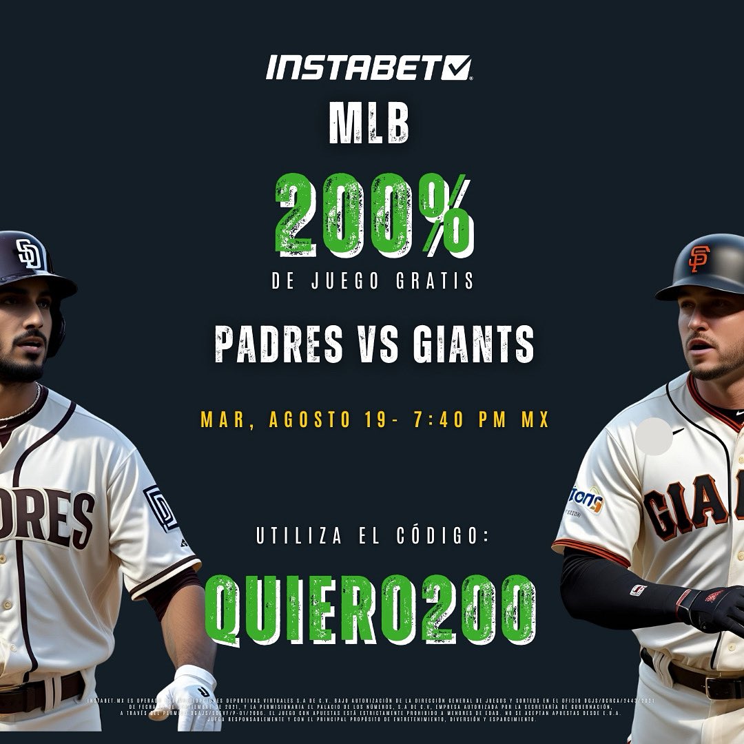 ¡Juegazo en la MLB! ⚾🔥

Los Padres se miden ante los Giants en un duelo lleno de emoción y poder al bat.

Regístrate hoy en Instabet Mx y aprovecha nuestros bonos exclusivos para vivir la experiencia al máximo. 🚀

#mlb #giants #padres #mlb #baseball #beisbol #instabetmx