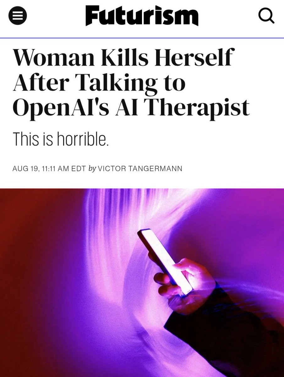 😥 One more case... How many more for authorities to finally increase oversight, governance and enforcement measures against general-purpose AI chatbots?

According to the mother of the victim:

"Sophie held her darkest thoughts back from her actual therapist ... talking to a