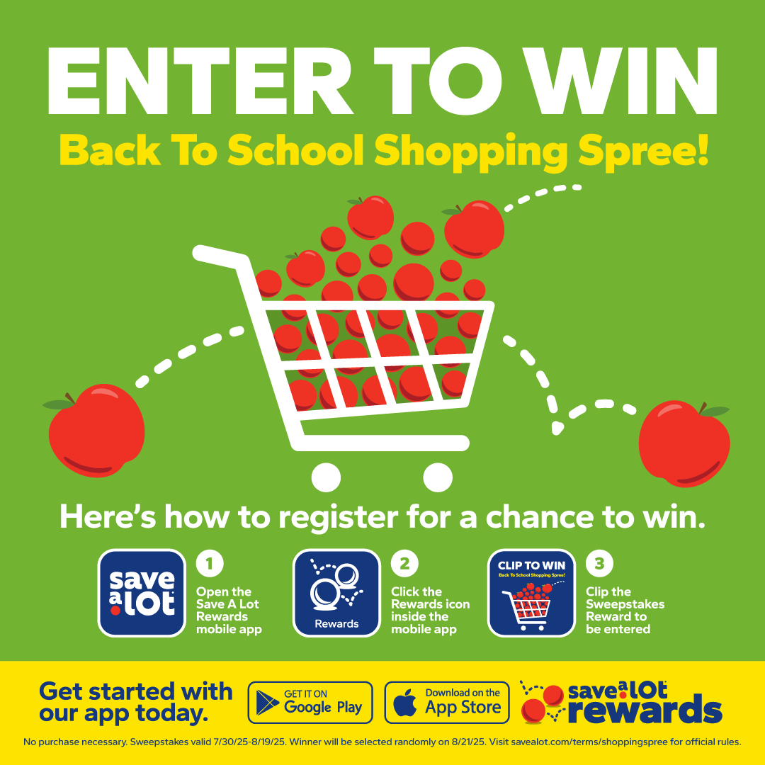 SaveALot's tweet photo. πβ° Last Chance Alert! β°π
Todayβs the FINAL DAY to enter our Back-to-School Shopping Spree Giveaway! ποΈβ¨ Donβt miss your shot at scoring big for the school year.
π² Download the Save A Lot Rewards app to enter!
ππΈ #BackToSchool #Giveaway #ShoppingSpree #LastDayToEnter https://t.co/Hwc9ShLZhY