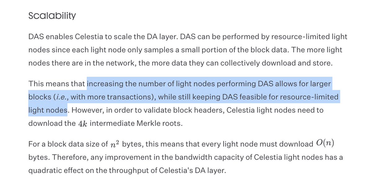 Screenshot explaining Celestia's scalability through Data Availability Sampling
