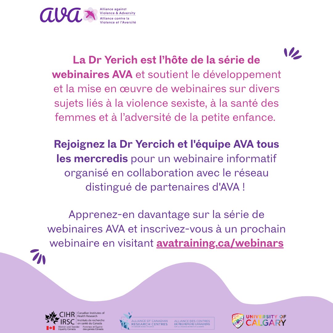 Aujourd'hui, nous mettons à l'honneur Dr. Sarah Yercich, chercheuse en début de carrière à l'AVA qui est chargée de cours au département de sociologie et de criminologie et présidente du programme d'études sur les femmes et le genre à l'Université Capilano. 
#AVA #AVAECRs