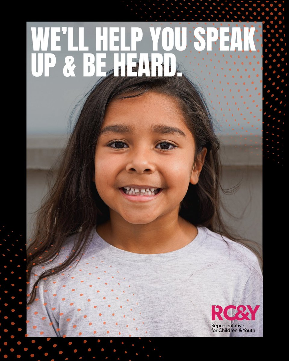 Your experience matters. Your voice matters. You matter. If something’s not working in the system, we can help you be heard.

📲 Contact us between 8:30am-4:30pm at 1 (800) 476-3933. Our services are free, safe, and just for you.

#youthright #rcybc #wehearyou #kidsdeservebetter