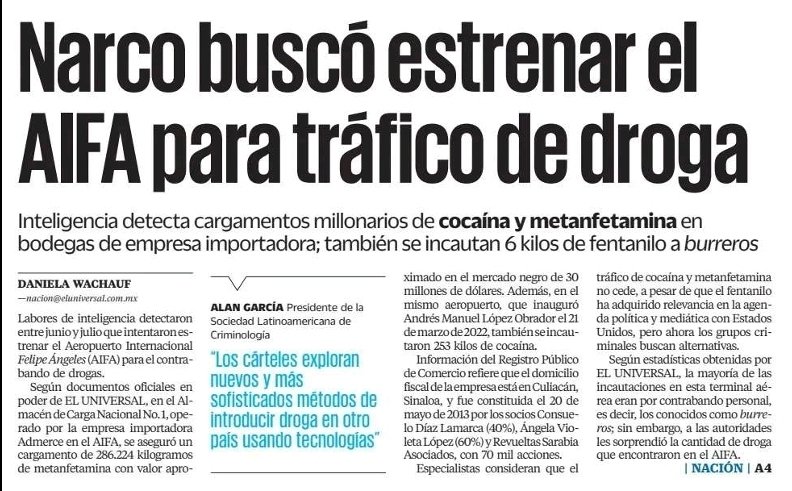 Martha Laura Covián (@mcovian) on Twitter photo Igual y para eso se aferró ya saben quien, en hacer el #AIFA para tráfico de droga. Igual y para eso se aferró ya saben quien, en hacer el #AIFA para tráfico de droga.