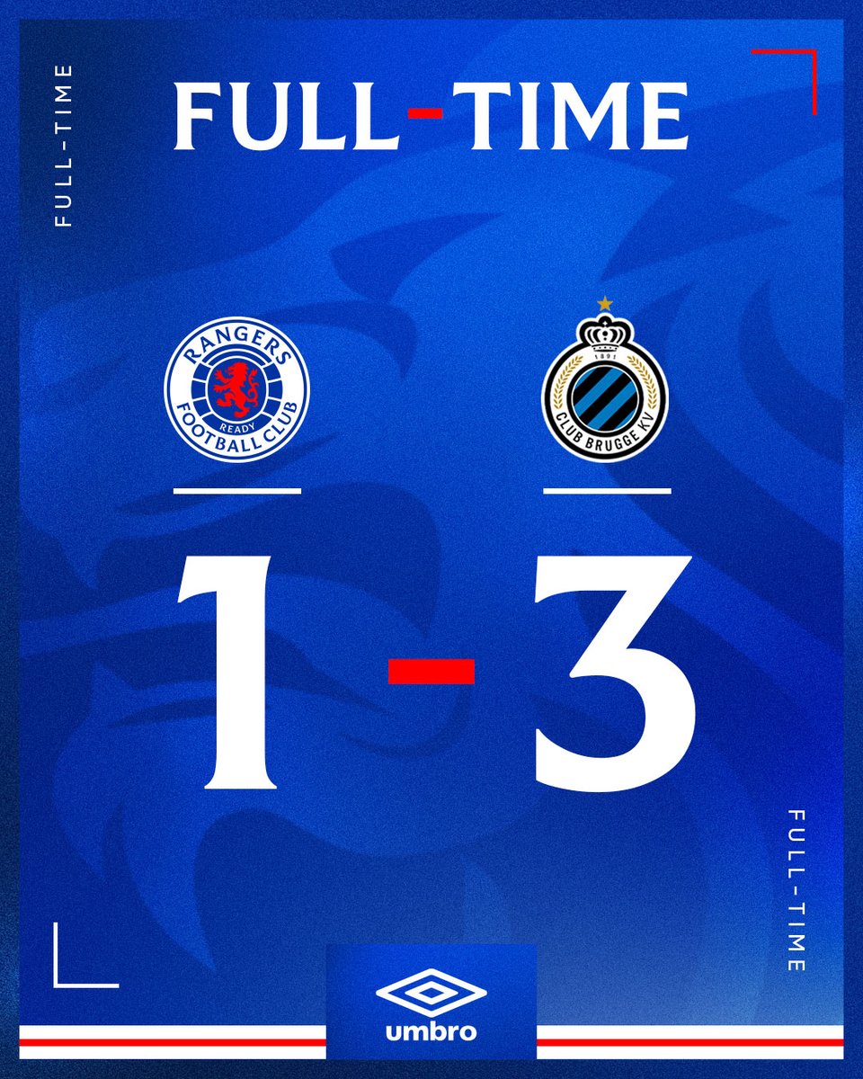 RangersFC's tweet image. Full-Time: Rangers 1-3 Club Brugge

#UCL