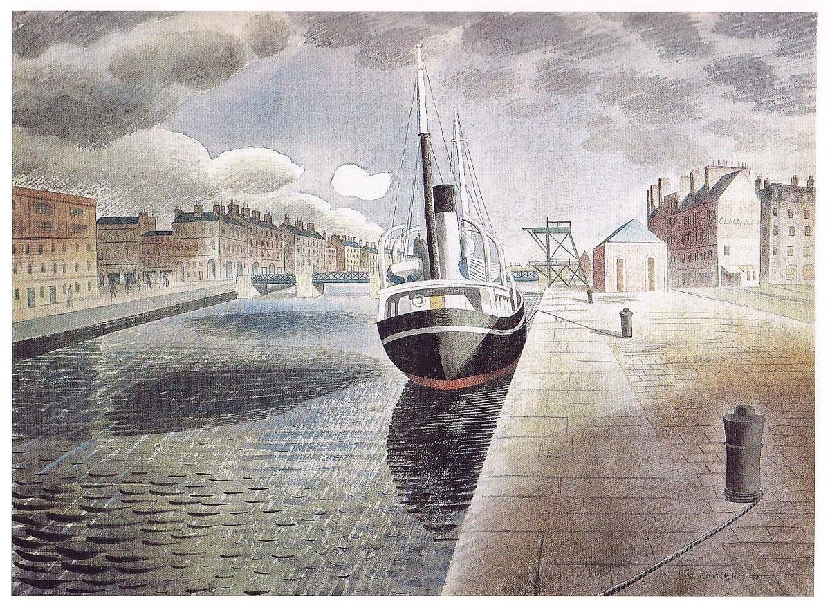 Pilot Boat at Le Havre, Eric Ravilious, 1939. The original artwork is in a private collection. #France #Havre