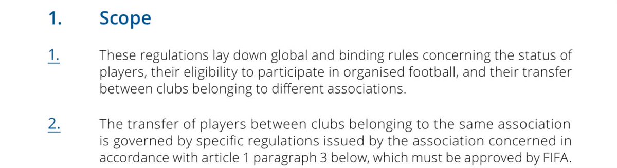 slbsn's tweet photo. FIFA regs apply to transfers between clubs in different associations. Domestic transfers are governed by the respective associations. Isak can’t walk out and sign for Liverpool because he’d spend the next few years being bankrupted by Newcastle for the £150m he set fire to. 🗑️