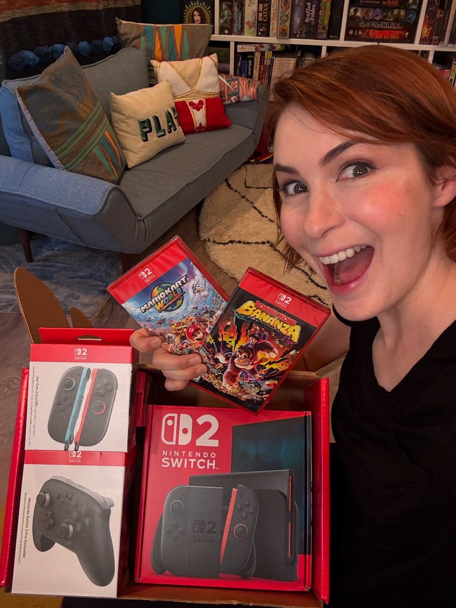 I can’t thank <a href="/NintendoAmerica/">Nintendo of America</a> enough for the Switch2 box of incredibleness! Thank you thank you! This is such an upgrade! And since we already bought the games I will donate them to a good cause. Thrilled to play #NintendoSwitch2 #thankyou