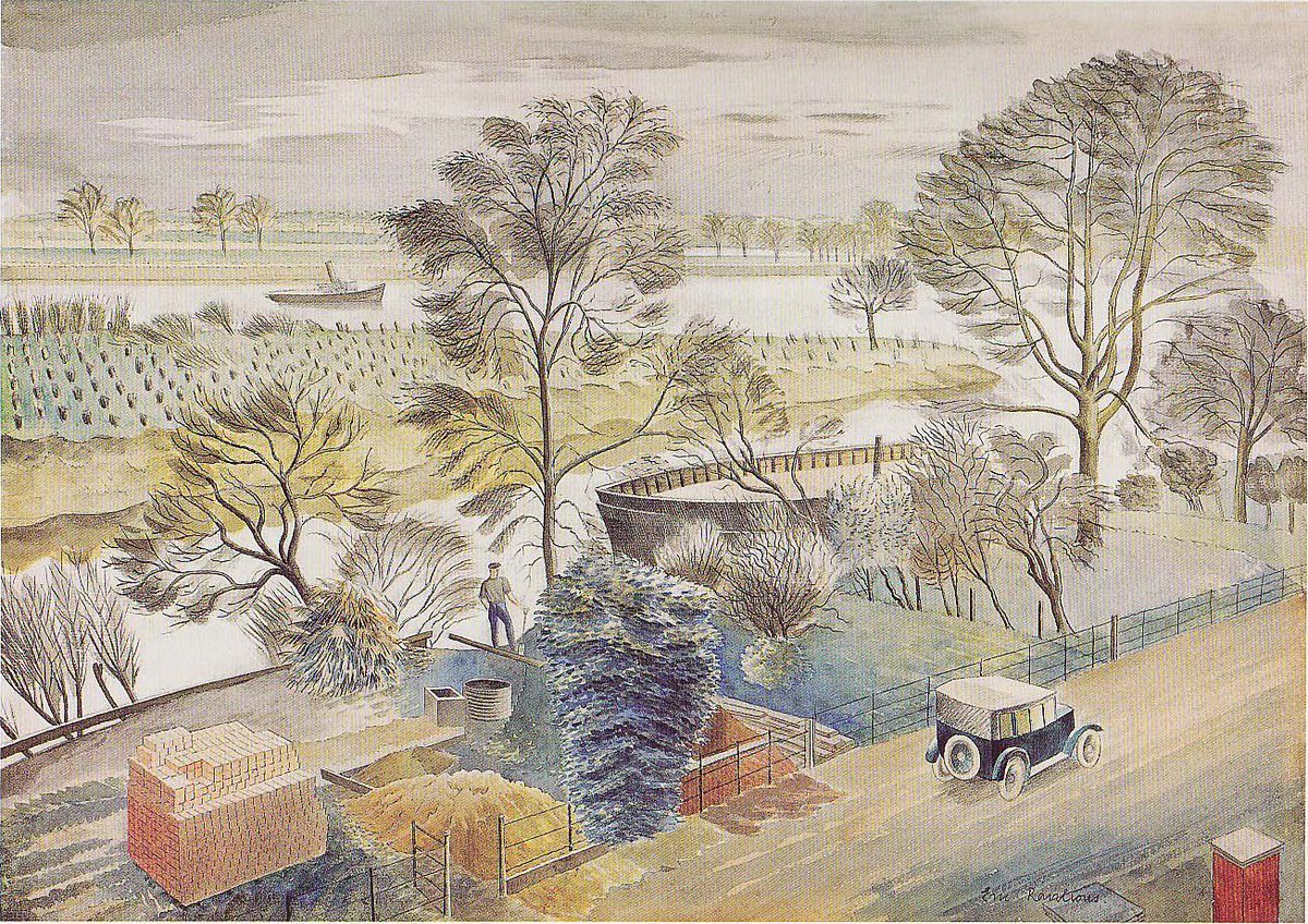 River Thames at Hammersmith, Eric Ravilious, 1933. The original artwork is in a private collection.
