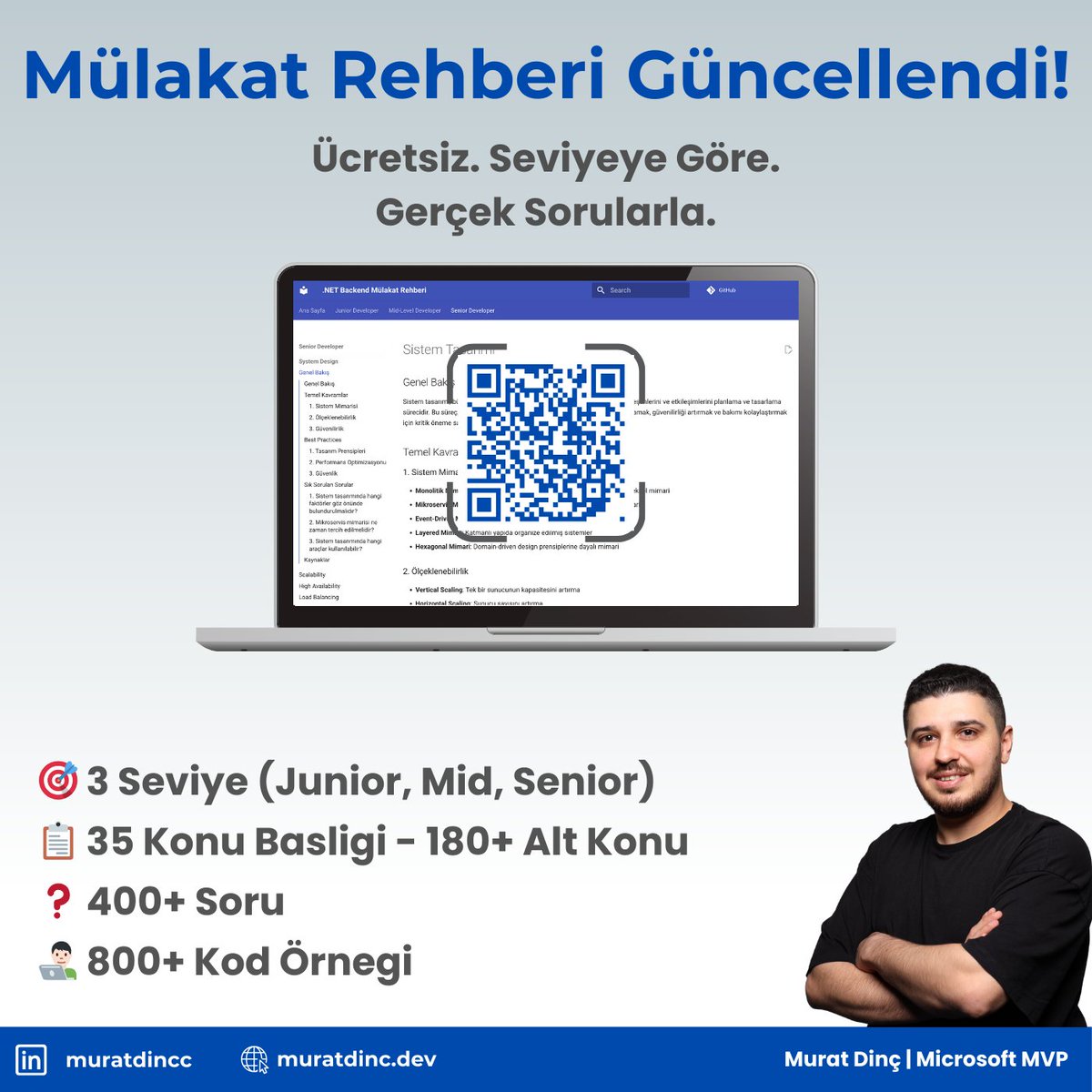 📢 .NET Mülakat Rehberi – Daha da Zengin İçerikle Yenilendi!

Konu Başlığı: 28 → 35
Alt Konu: 150+ → 180+
Soru Sayısı: 300+ → 400+
Kod Örneği: 600+ → 800+

Ve her zamanki gibi: tamamen ücretsiz.

📎 muratdincc.github.io/interview-topi…

Faydalı bulduysanız takip ederek destek