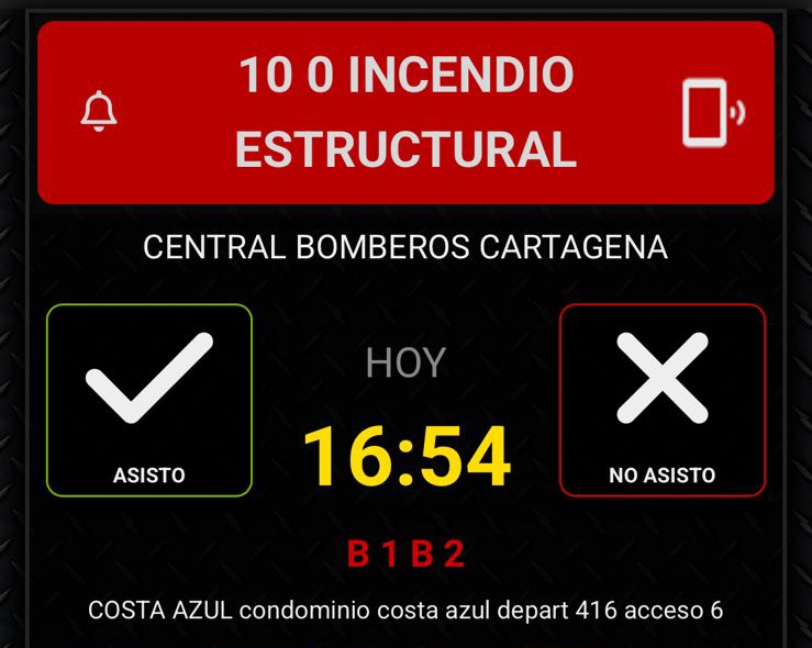 ⭕16:54 Horas| Sale Nuestra unidad B1 y B2 #SanSebastian a Incendio Estructural,Sector Costa Azul, Condominio Costa Azul.
____________________________
Primera Compañía Cartagena 
Desde 1929
Honor y Deber