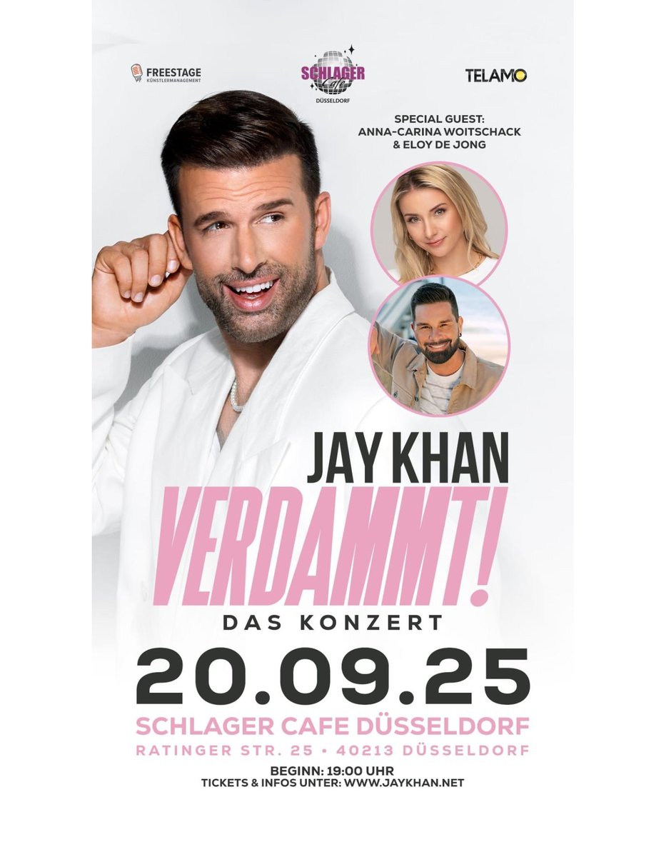 ruhrpottdigital's tweet photo. JAY KHAN Live im SCHLAGER CAFE Düsseldorf | Samstag 20.09.2025
Anna-Carina Woitschack und Eloy de Jong begleiten Jay an diesem Abend auf der Bühne.
#jaykhan #schlagercafedüsseldorf #eloydejong #annacarinawoitschack https://t.co/7GvOsVx8L4