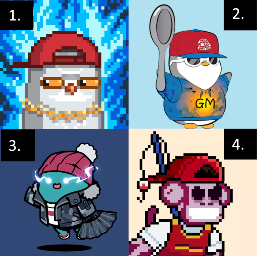 Which NFT should I choose as my new PFP

1. Moonbirds <a href="/moonbirds/">Moonbirds</a>
2. Lil Pudgy Penguins <a href="/LilPudgys/">Lil Pudgys</a>
3. Beanz <a href="/BEANZOfficial/">BEANZ</a>
4. Chimpers <a href="/ChimpersHQ/">Chimpers</a>
5. Don't change, stay with current
6. Other (in replies)

Manifesting NFT season