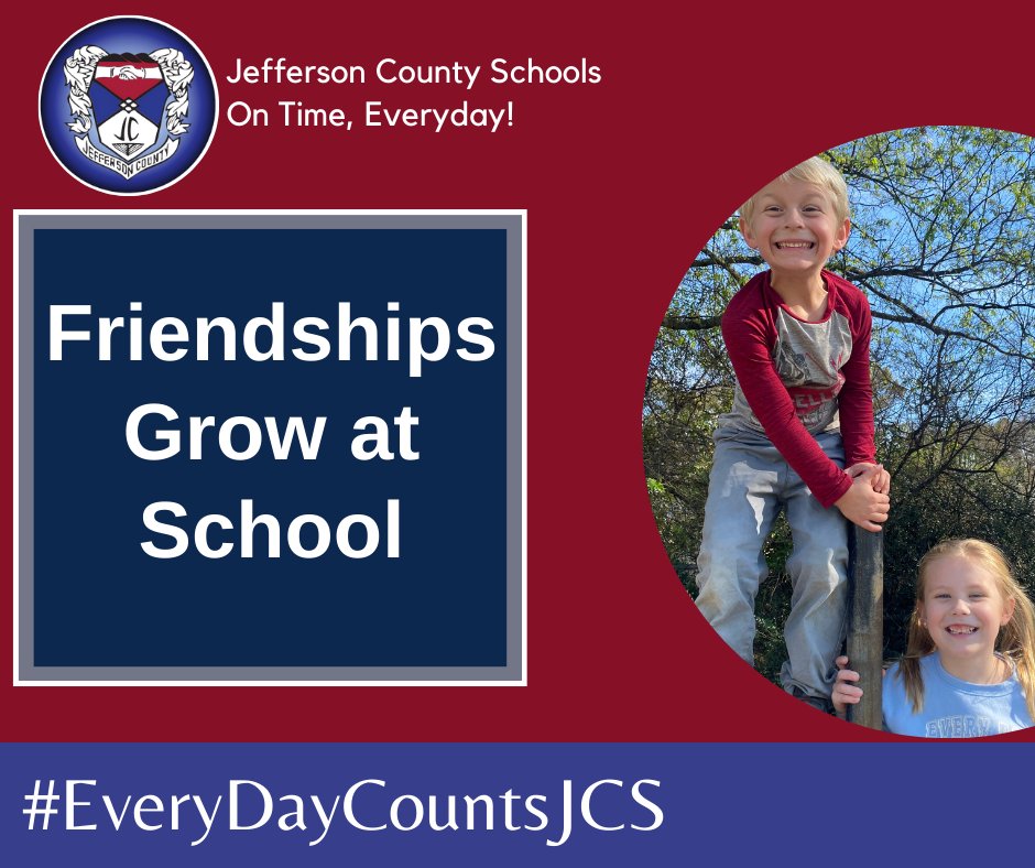 JeffCoTNSchools's tweet photo. Friendships Grow at School
#EveryDayCounts
#AttendanceMatters
 #AttendanceGoals
#JCScore4 https://t.co/oCraiGfQad