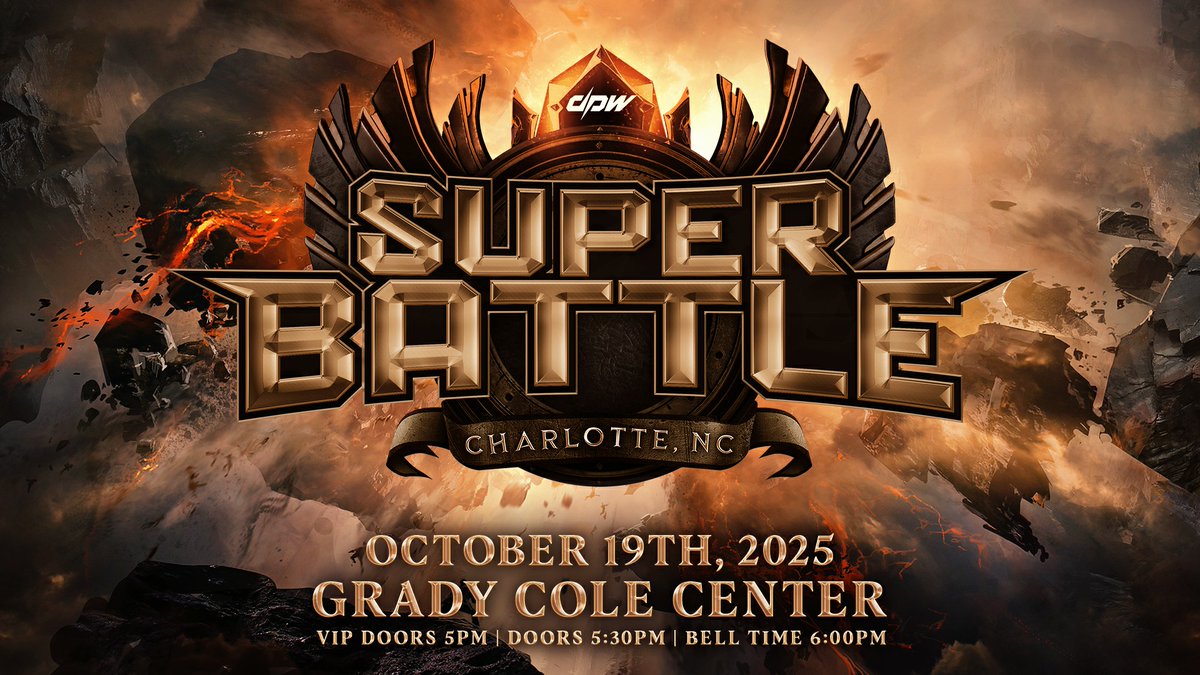 NEW SHOW ANNOUNCEMENT 🚨

ℹ️ DPW Super Battle
📆 October 19, 2025 | Charlotte, NC
🎟 TIX ON SALE NOW!

The biggest event of the year! DPW takes over the historic Grady Cole Center in Charlotte! A night of triumph, a night of champions, a night to remember.