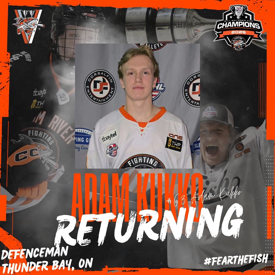 🚨Returning🚨

Adam Kukko returns for his second season as a Fighting Walleye! The Thunder Bay native had 10 pts in 37 regular season GP in 24-25 and was a steadying, intelligent, "anything for the team" presence on the back end for last year's championship squad. 

Welcome back!