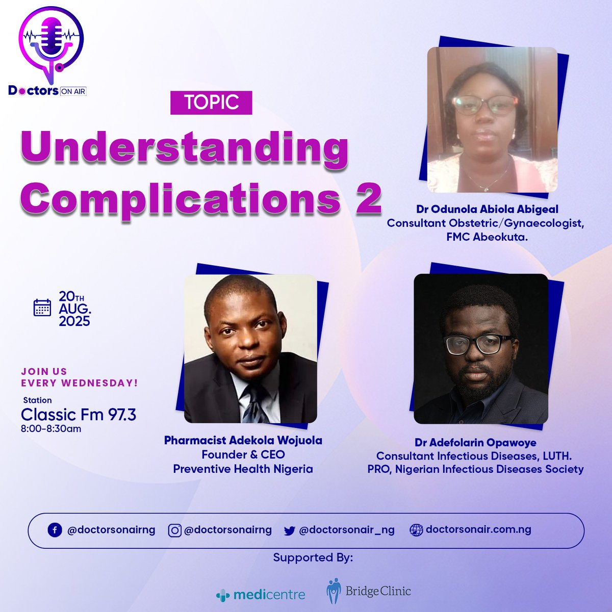 This week on Doctors on Air, we continue the conversation with a gynaecologist, a pharmacist, and an infectious disease specialist; breaking down how complications occur, how to spot them early, and most importantly, how to prevent them. Tune in, tomorrow, at 8am on <a href="/ClassicFM973/">Classic FM 97.3</a>