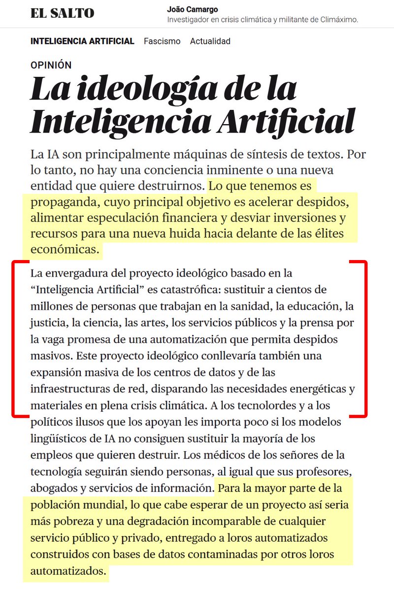 El proyecto ideológico detrás del bombo de la “Inteligencia Artificial”: normalizar el robo de datos y el fin de la privacidad; sistemas de vigilancia y castigo para los más pobres. «La propuesta de siempre: hacer más ricos a los ricos a costa de quien trabaja» ✍️ Joāo Camargo