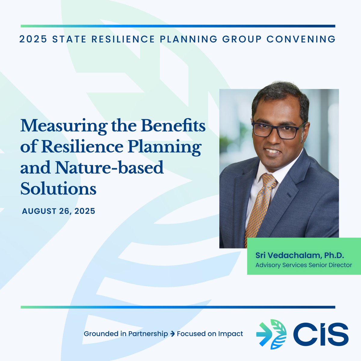 NatureBasedCIS's tweet image. Team @NatureBasedCIS&apos;s very own Dr. Sri Vedachalam,  Senior Director of Advisory Services, will be taking the stage with State Resilience Officers at the 2025 States Resilience Planning Group (SRPG) Convening on “Building Resilience with Nature: Scaling Infrastructure Solutions”…