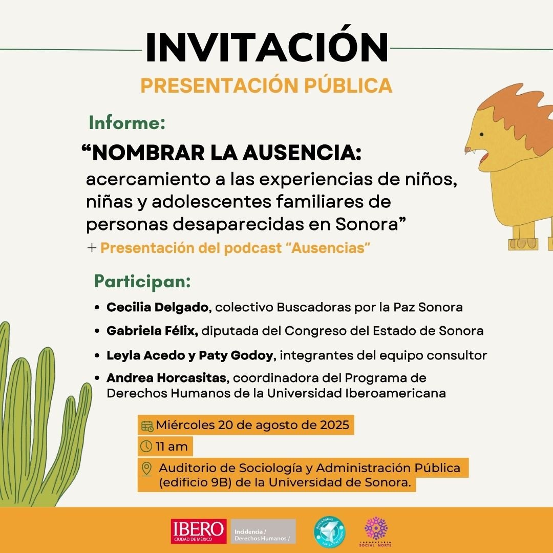 Priscila Cárdenas (@ctrl_alt_suprim) on Twitter photo ¿Qué les decimos a niñas y niños que esperan a quien no vuelve? Mañana se presentará este informe y podcast sobre la crisis de desaparecidos y sus impactos en nuevas generaciones. Participan Cecilia Delgado, <a href="/gfelix02/">Gabriela Félix</a>, <a href="/patygodoy_/">@PatyGodoy</a>, <a href="/leyleona/">LaLeyla</a> y <a href="/andasitas/">Andrea Horcasitas</a>. ¿Qué les decimos a niñas y niños que esperan a quien no vuelve? Mañana se presentará este informe y podcast sobre la crisis de desaparecidos y sus impactos en nuevas generaciones. Participan Cecilia Delgado, <a href="/gfelix02/">Gabriela Félix</a>, <a href="/patygodoy_/">@PatyGodoy</a>, <a href="/leyleona/">LaLeyla</a> y <a href="/andasitas/">Andrea Horcasitas</a>.