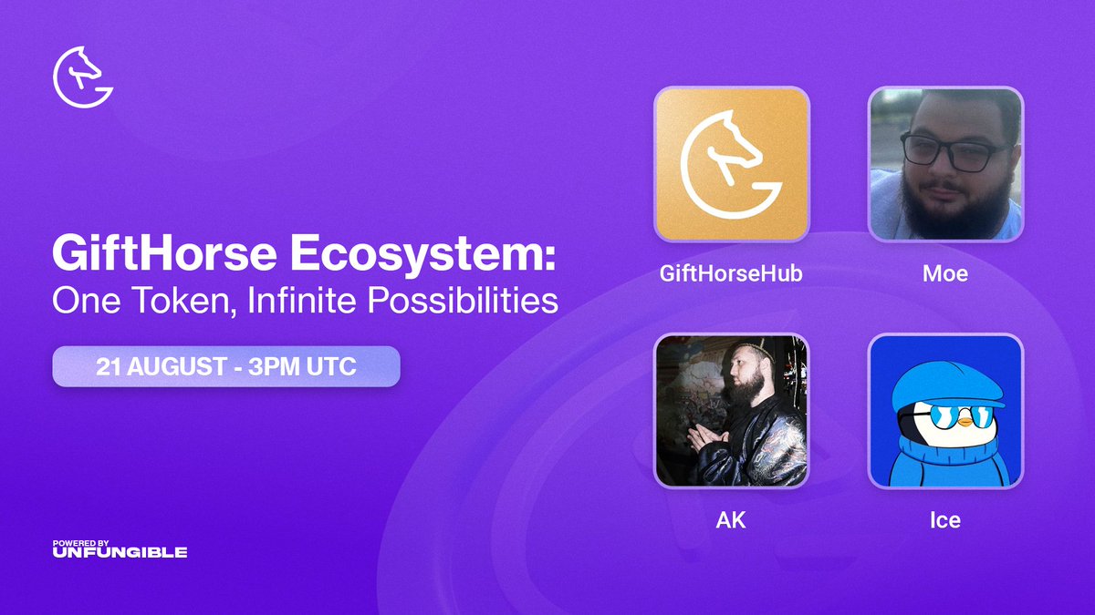 🎙   Event Announcement 

Join us for X space on Thursday! Let’s talk about GiftHorse ecosystem, $GHT token, and multible possibilities of our Telegram bot. 

📅 Thursday, August 21, 2025
🕒 3:00 PM UTC | 11:00 AM EDT
👤 1-on-1 AMA | Host: @Ice_nfts