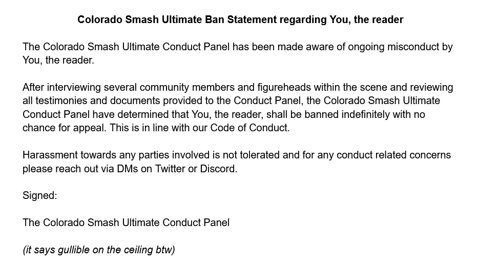 Statement regarding You, the reader