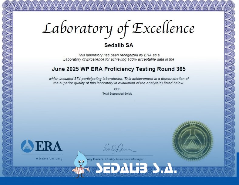 ¡ORGULLO DE SEDALIB! 
NUESTRO LABORATORIO DESTACA A NIVEL MUNDIAL 
¡Tenemos excelentes noticias! El Laboratorio de SEDALIB S.A. ha superado con éxito la ronda de intercomparación a nivel mundial, organizada por ERA, uno de los evaluadores más prestigiosos del sector.