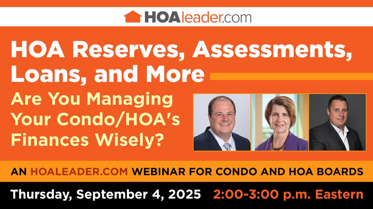 Are your reserves fully funded? Or are you hesitant to fully fund reserves due to potential backlash from owners? Join us for a new #webinar on Sept 4 to learn best practices for managing #HOA reserves, securing loans, and paying for maintenance &amp; repairs: ow.ly/RUuf50WIvg1