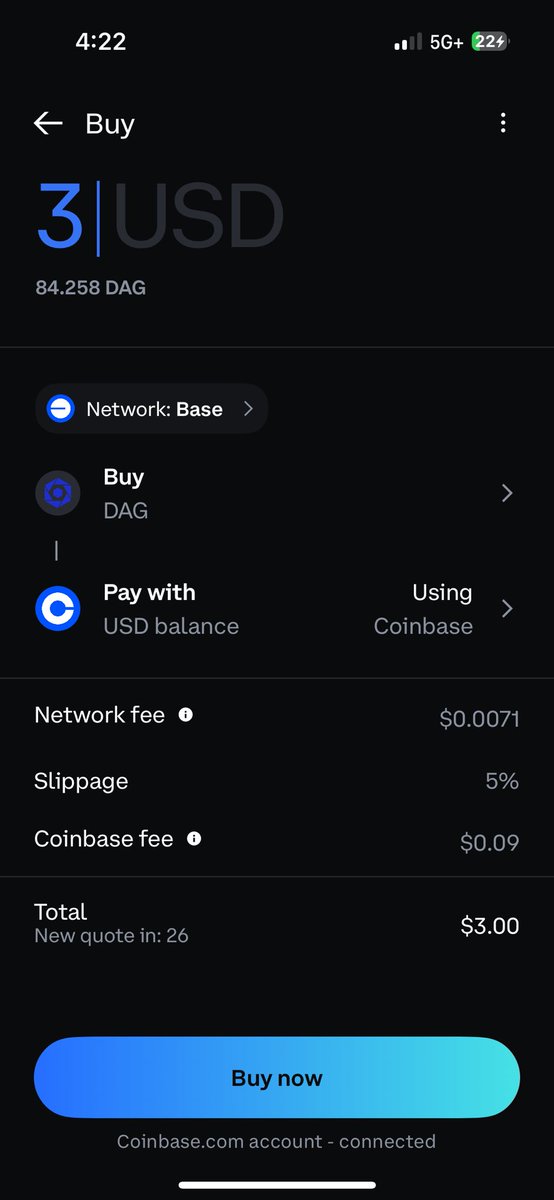 $DAG on <a href="/base/">Base</a> via <a href="/Coinbase/">Coinbase 🛡️</a> USD balance is now live!! Great news!