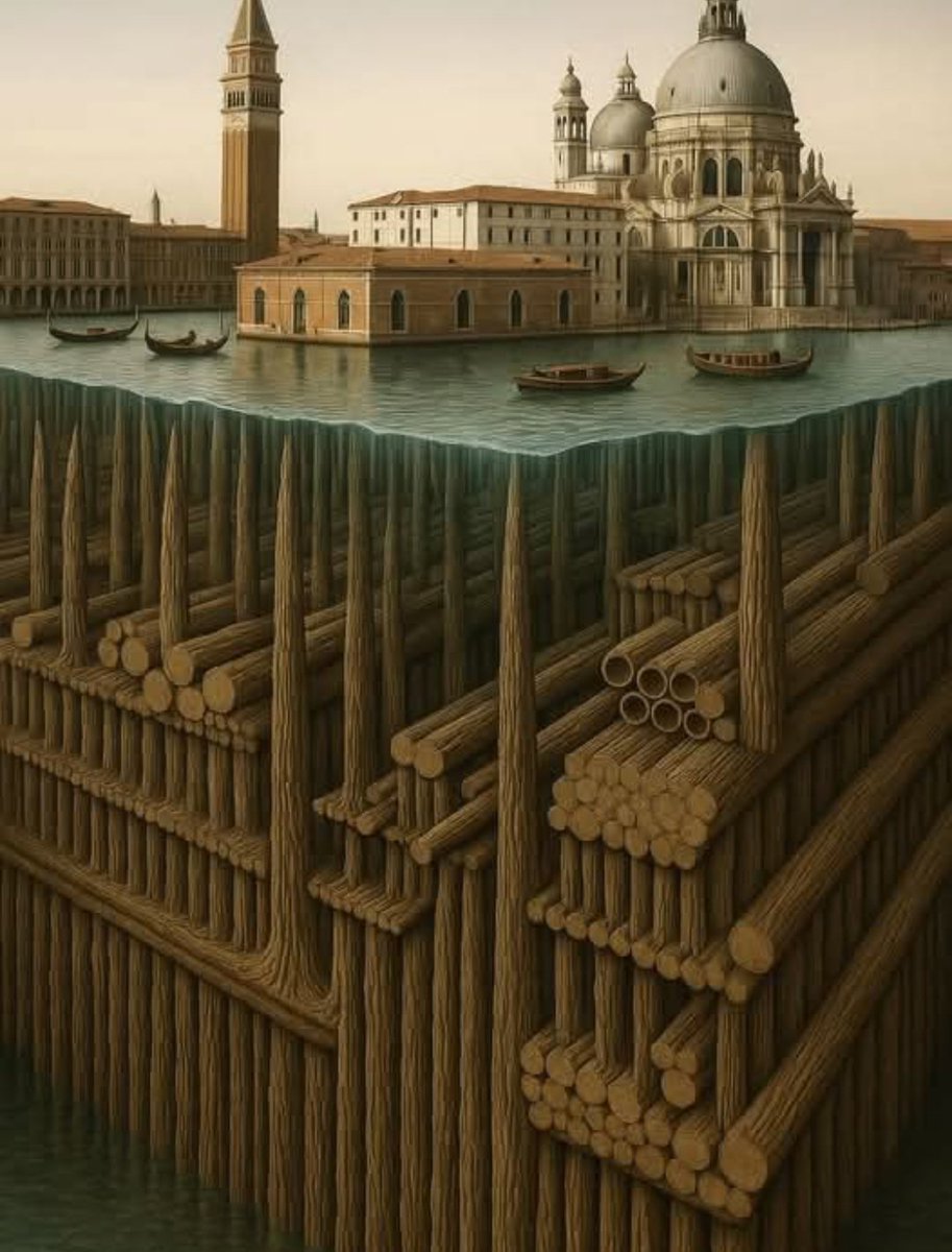 Frenkie_Woody's tweet image. Venezia non è una città come le altre: è un miracolo sospeso tra cielo e acqua, una sfida millenaria alla logica e al tempo. Fondata nel lontano 421 d.C., essa non poggia su roccia o cemento, ma su milioni di pali di legno, conficcati con forza nelle profondità del fondale…