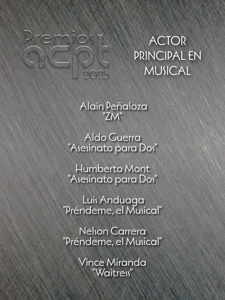 #ACPT 

¡La espera ha terminado!

Les presentamos los nominados en la categoría: 
🏆ACTOR PRINCIPAL EN MUSICAL 🏆 

#PRESENCIAACPT #PREMIOSACPT2026 #ACPT