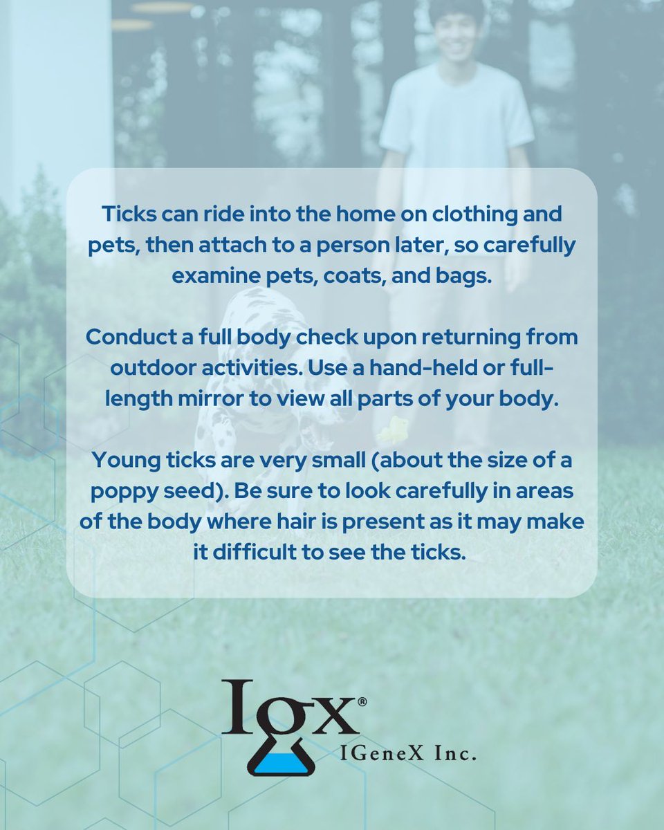 Ticks can ride into the home on clothing and pets, then attach to a person later, so carefully examine pets, coats, and bags.

#ticks #lymeeducation #lyme #lymedisease #chronicillness #invisibleillness #tickbornediseases #igenex