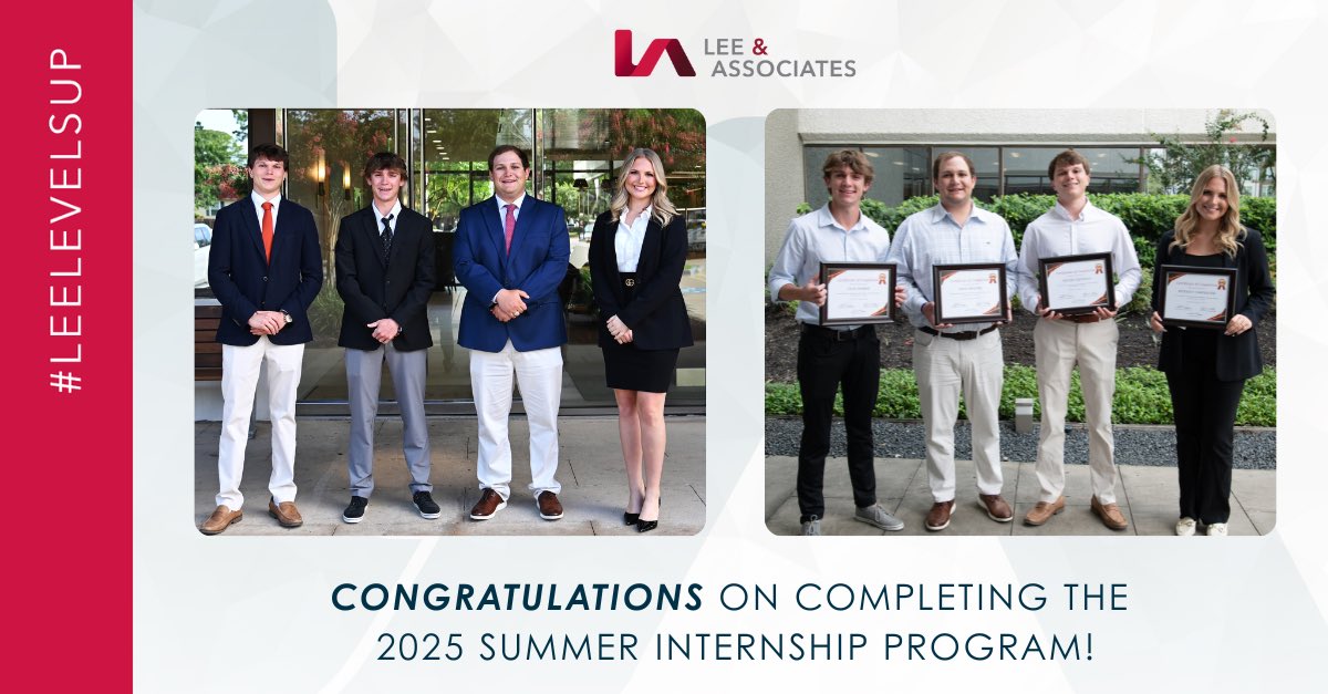 LeeAssociateHOU's tweet image. 🎓 Farewell to our 2025 Summer Interns! 👋
This summer, you brought fresh ideas, energy &amp;amp; dedication to Lee &amp;amp; Associates – Houston. 🌟 We’re proud of your growth and can’t wait to see where your journey leads. 🚀
Once TeamLEE, always TeamLEE. 💙
#Internship2025 #CRE #TeamLEE