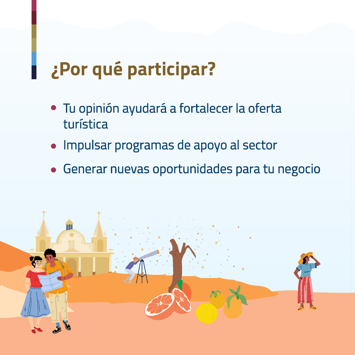 Gore_Tarapaca's tweet photo. #TarapacáTurística 🌊⛱🥭🏜🌾😎

⚠️𝗔𝗧𝗘𝗡𝗖𝗜𝗢́𝗡⚠️

📢 Invitamos a todos los prestadores de servicios turísticos de la región de #Tarapacá a participar en la Encuesta Empresarial, en el marco de la formulación de la ✨Política Regional de Turismo 2024–2034✨.

🫵 Tu opinión es fundamental para construir, de manera conjunta, un futuro turístico más sostenible, inclusivo y competitivo para nuestra región.

🔗 Ingresa en el siguiente link y contesta la encuesta: https://t.co/12IQ34das8

🗓️ Plazo para responder: hasta el viernes 22 de agosto

📞 También puedes responderla de manera telefónica junto a los profesionales de Cyties, contactándose al +569 52298307

¡Contamos con tu participación y difusión para llegar a la mayor cantidad de actores del sector turístico en Tarapacá! 👏

#GobernandoDesdeLosTerritorios #Iquique #AltoHospicio #PozoAlmonte #Huara #Pica #Camiña #Colchane #TurismoTarapacá #TarapcáTurísitica #EncuestaEmpresarial #ParticipaciónCiudadana #PolíticaRegionalDeTurismo #Tarapacá2034 #SectorTurístico #TurismoSostenible