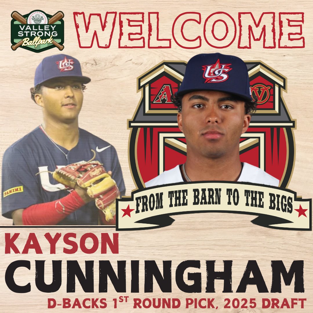 Rawhide fans, welcome D-backs 2025 1st Round Draft Pick Kayson Cunningham to Visalia!

Kayson will make his pro debut tonight in San Bernardino.

More on Kayson: Milb.com/visalia/news/f…