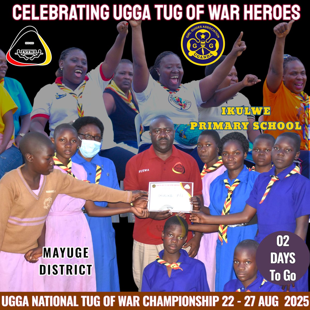 Federation of Tug of War Associations (UGANDA) (@futwa256) on Twitter photo 02 Days to go to the 2025 <a href="/UgGirlGuides/">Uganda Girl Guides Association</a> National camp. Today we celebrate our final 2024 Tug of war sport heroes of IKULWE Primary School from Mayuge District <a href="/LocalMayuge/">Mayuge District LG</a>
in Busoga Region.
#TugofWarTugLife
#TugofwarUganda
#CECATWA 02 Days to go to the 2025 <a href="/UgGirlGuides/">Uganda Girl Guides Association</a> National camp. Today we celebrate our final 2024 Tug of war sport heroes of IKULWE Primary School from Mayuge District <a href="/LocalMayuge/">Mayuge District LG</a>
in Busoga Region.
#TugofWarTugLife
#TugofwarUganda
#CECATWA