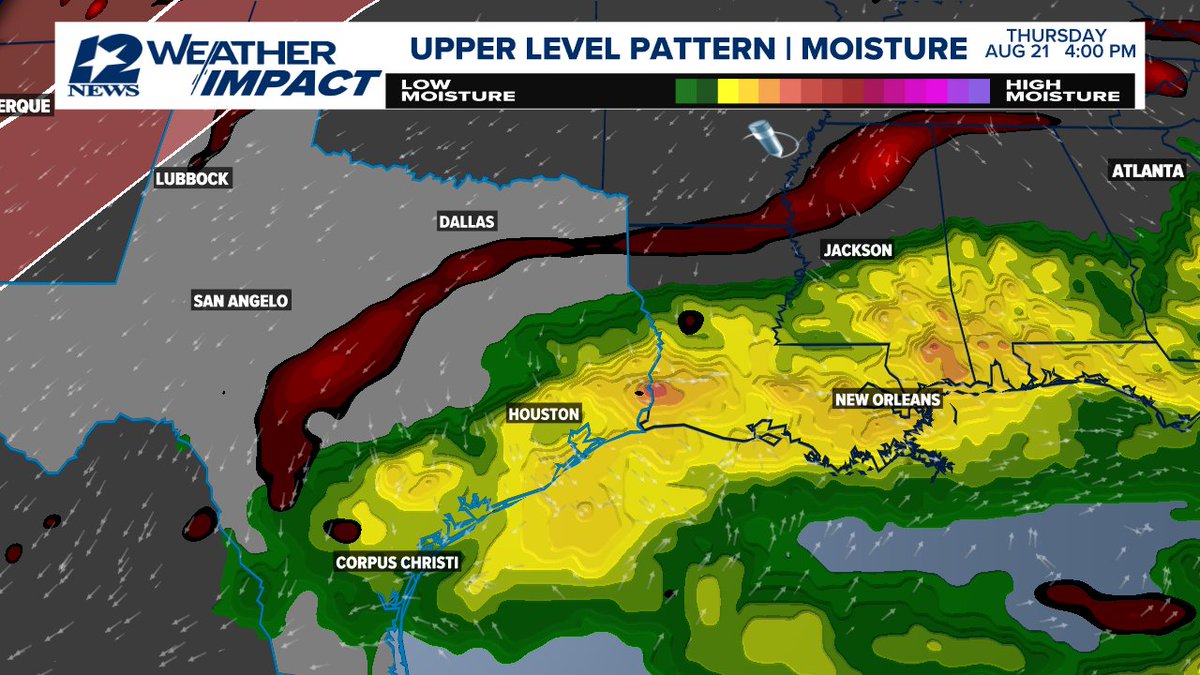 Showers &amp; storms are likely Wednesday night and Thursday due to a surge of moisture, upper-level disturbances and approaching "cold" front.  #12NewsNowWeather 12NewsNow.com/weather