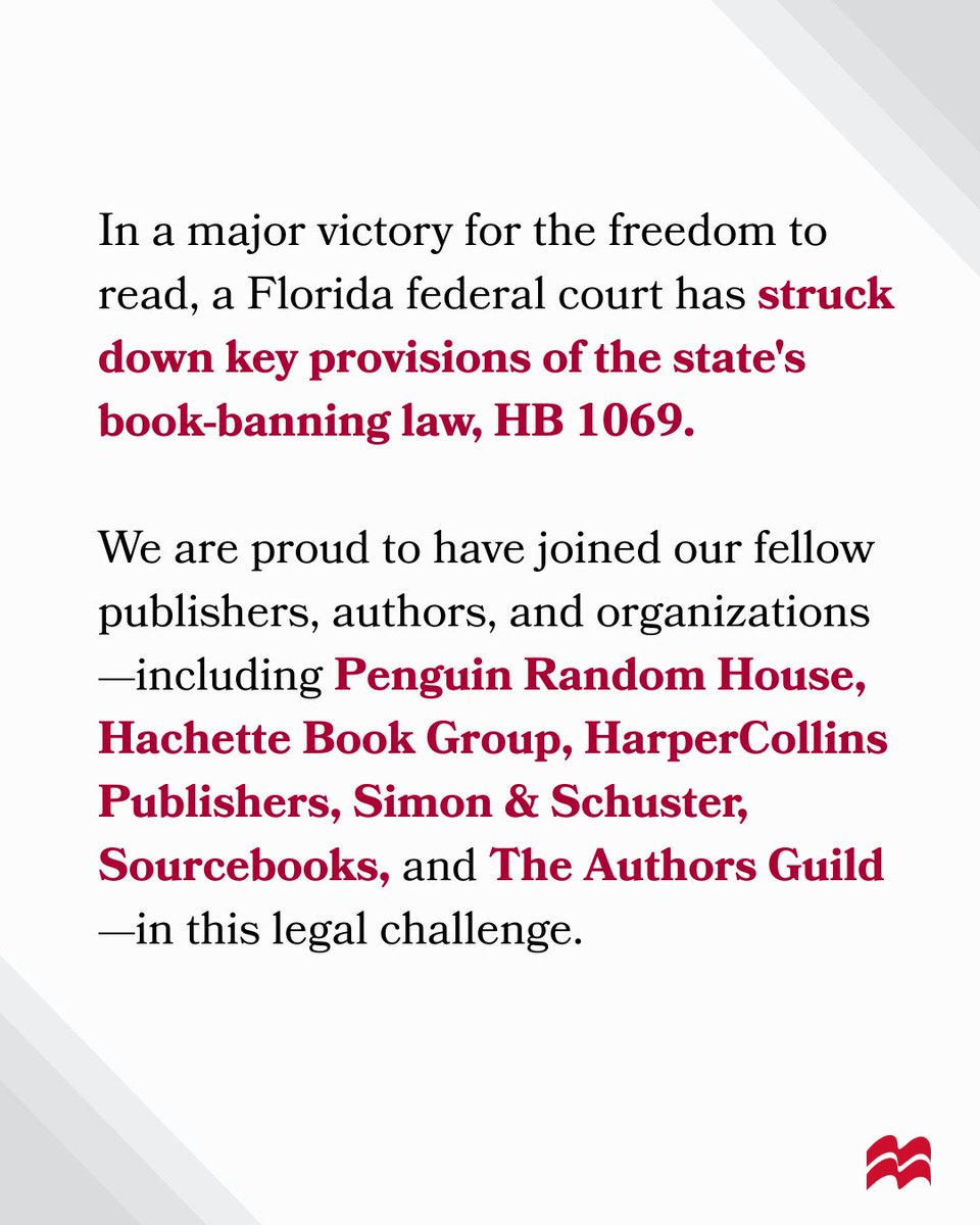 MacmillanUSA's tweet image. At Macmillan Publishers, nothing is more important to us than the power of sharing ideas and stories. Learn more about our efforts to combat book banning: bit.ly/3UrgqDn

#FreedomToRead #BooksNotBans #BannedBooks #ReadBannedBooks