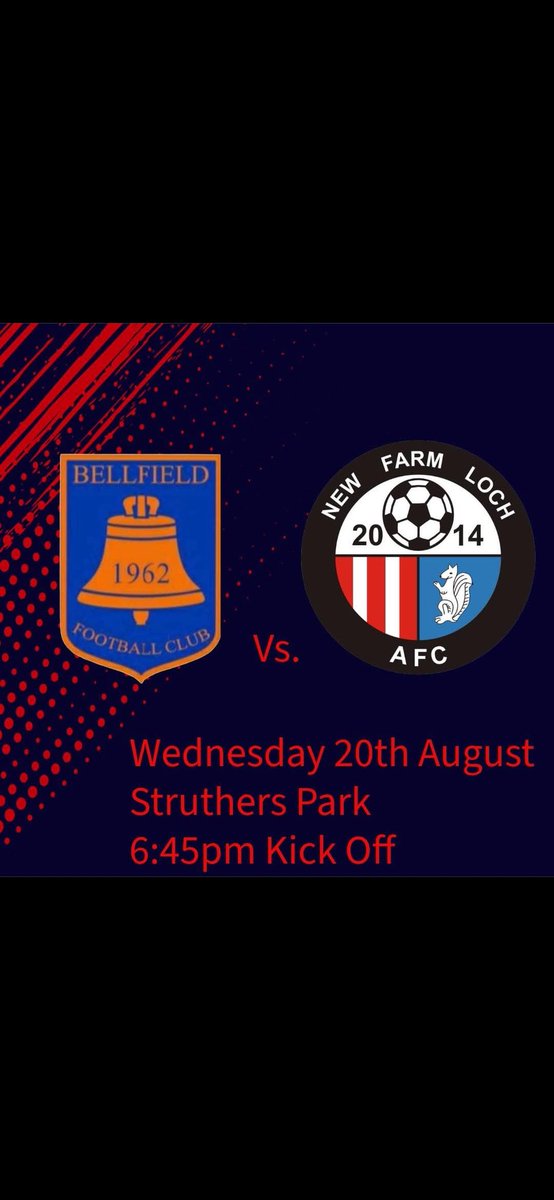 New Farm Loch AFC (@newfarmlochafc) on Twitter photo Another tough game tomorrow night as we play local side <a href="/bellfieldfc1962/">BELLFIELD F.C.</a>
Get along and show your support 🔴⚪️🔵
<a href="/AyrshireAFA/">Ayrshire Amateurs</a>
<a href="/scottish_aff/">AmateurFixturesResultsSCO</a>
<a href="/SMMediaEnt/">SM Media</a>
<a href="/KadikoiBar/">The New Kadikoi Bar</a> Another tough game tomorrow night as we play local side <a href="/bellfieldfc1962/">BELLFIELD F.C.</a>
Get along and show your support 🔴⚪️🔵
<a href="/AyrshireAFA/">Ayrshire Amateurs</a>
<a href="/scottish_aff/">AmateurFixturesResultsSCO</a>
<a href="/SMMediaEnt/">SM Media</a>
<a href="/KadikoiBar/">The New Kadikoi Bar</a>