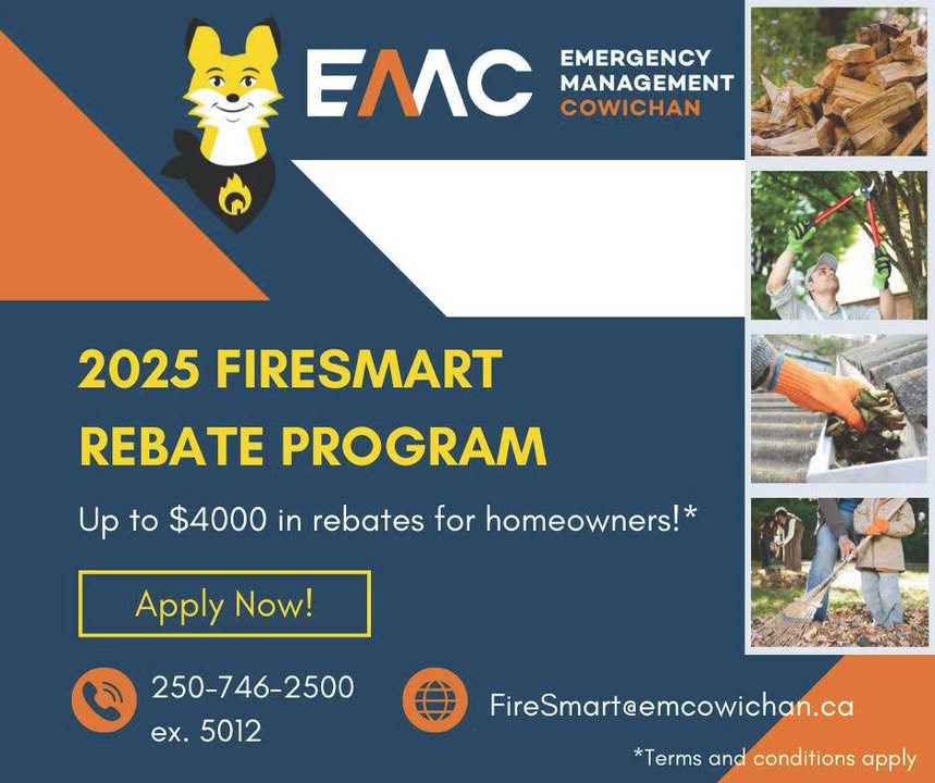 After seeing the Wesley Ridge fire, many are asking "what can I do"?!? You can start by having a FireSmart Home Assessment done on your home. Some rebates are still available. Contact  EMC's FireSmart today at 250-746-2500 x 5012

#EMCowichan #CVRD #EmergencyPreparedness