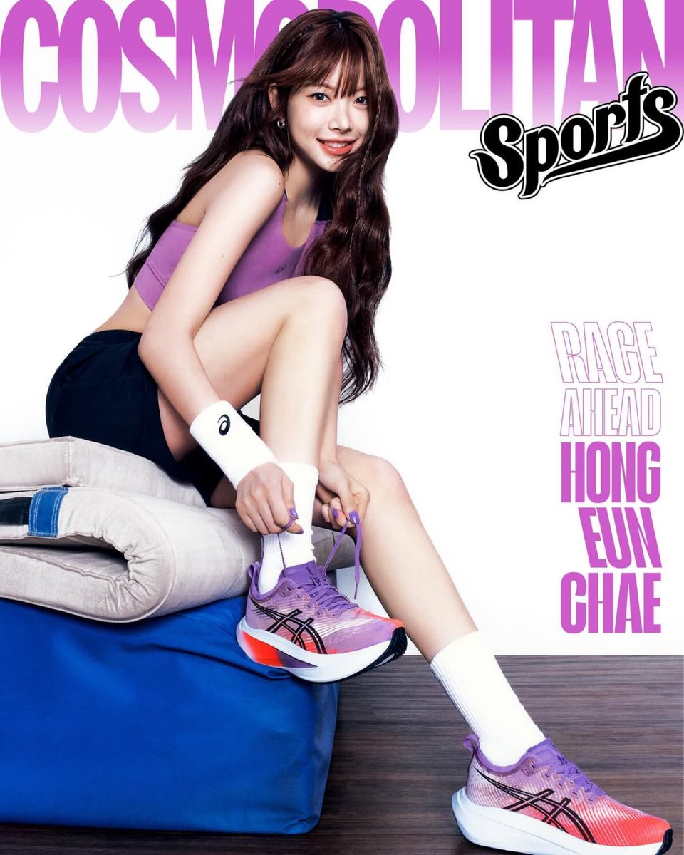 EunchaeBase's tweet photo. Hong Eunchae graces for Cosmopolitan Sports' debut issue, featured in the cover ad by ASICS! Congratulations Eunchae! https://t.co/2VwRMXqOjB