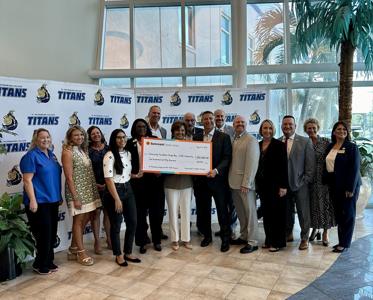 jesseturtle's tweet photo. Thank you @SuncoastCU for your $250,000 gift to support the Fuse Scholarship!  And a big shoutout to @HeliosEdFnd for matching the gift! https://t.co/CP84HEBs2j
