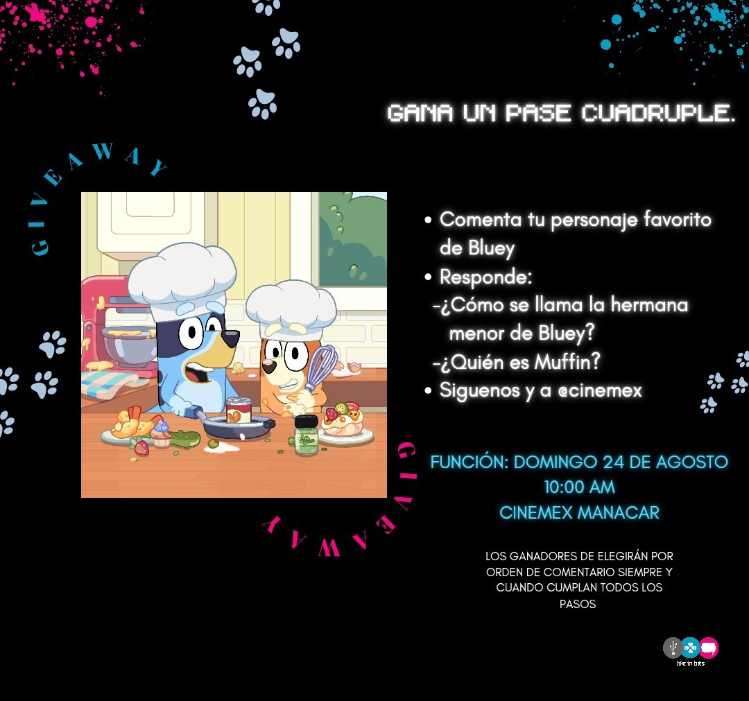 Tenemos pases cuádruples cortesía de @cinemex para disfrutar de "Bluey: Colección Juguemos a ser Chef" 
Participa 💙🐶

🗓️ 24 de agosto 
📍 Cinemex Manacar 
🕙 10 AM

#bluey #movies #giveaway #pelicula