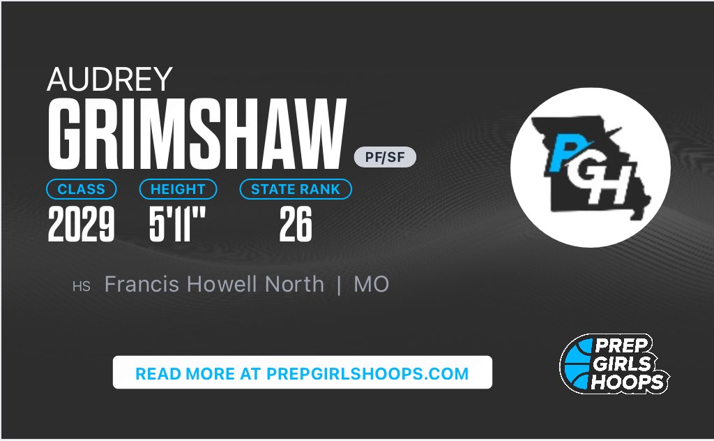 Big honor to be ranked on Prep Girls Hoops 🙌 Thank you for the recognition and support! 

State rank: 26
Position rank: 6

<a href="/PGHMissouri/">Prep Girls Hoops Missouri</a> <a href="/MissouriPhenom/">Phenom Basketball</a> <a href="/FHN_GirlsBBall/">FHN Lady Knights Basketball</a>