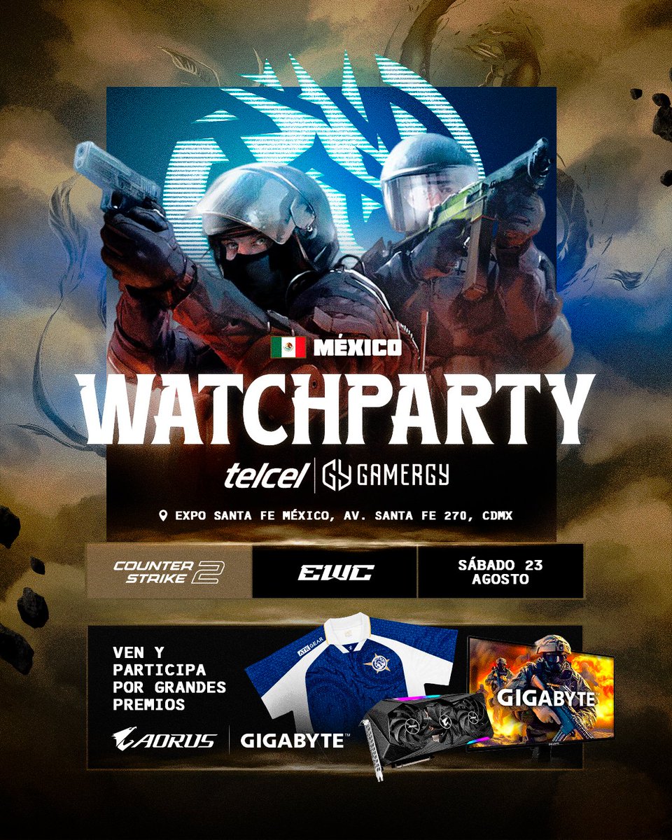 LEVIATAN (@leviatangg) on Twitter photo ¡WATCHPARTY DE EWC CS2 EN 🇲🇽!
Este 23 de Agosto nos vemos en GAMERGY para vivir la semifinal de CS2 de #EWC2025, los esperamos para ver el partido y realizar muchas actividades con grandes premios de <a href="/AORUSLATAM/">AORUS LATAM</a> 😎
¿Se viene un anuncio muy importante? 👀
¡Nos vemos ahi! 🫡 ¡WATCHPARTY DE EWC CS2 EN 🇲🇽!
Este 23 de Agosto nos vemos en GAMERGY para vivir la semifinal de CS2 de #EWC2025, los esperamos para ver el partido y realizar muchas actividades con grandes premios de <a href="/AORUSLATAM/">AORUS LATAM</a> 😎
¿Se viene un anuncio muy importante? 👀
¡Nos vemos ahi! 🫡