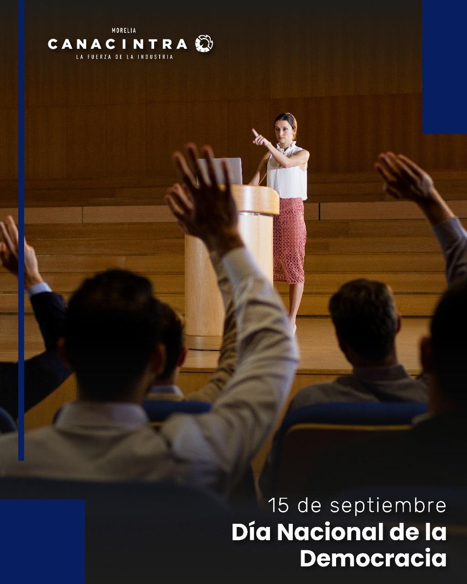En el DíaInternacionalDeLaDemocracia, reafirmamos nuestro compromiso con la participación, la transparencia y la equidad. 🙋🏻‍♀️🙋🏻‍♂️
Desde CANACINTRA Morelia, promovemos una sociedad democrática que incluya a todos. 🗣️ 
#LaFuerzaDeLaIndustria